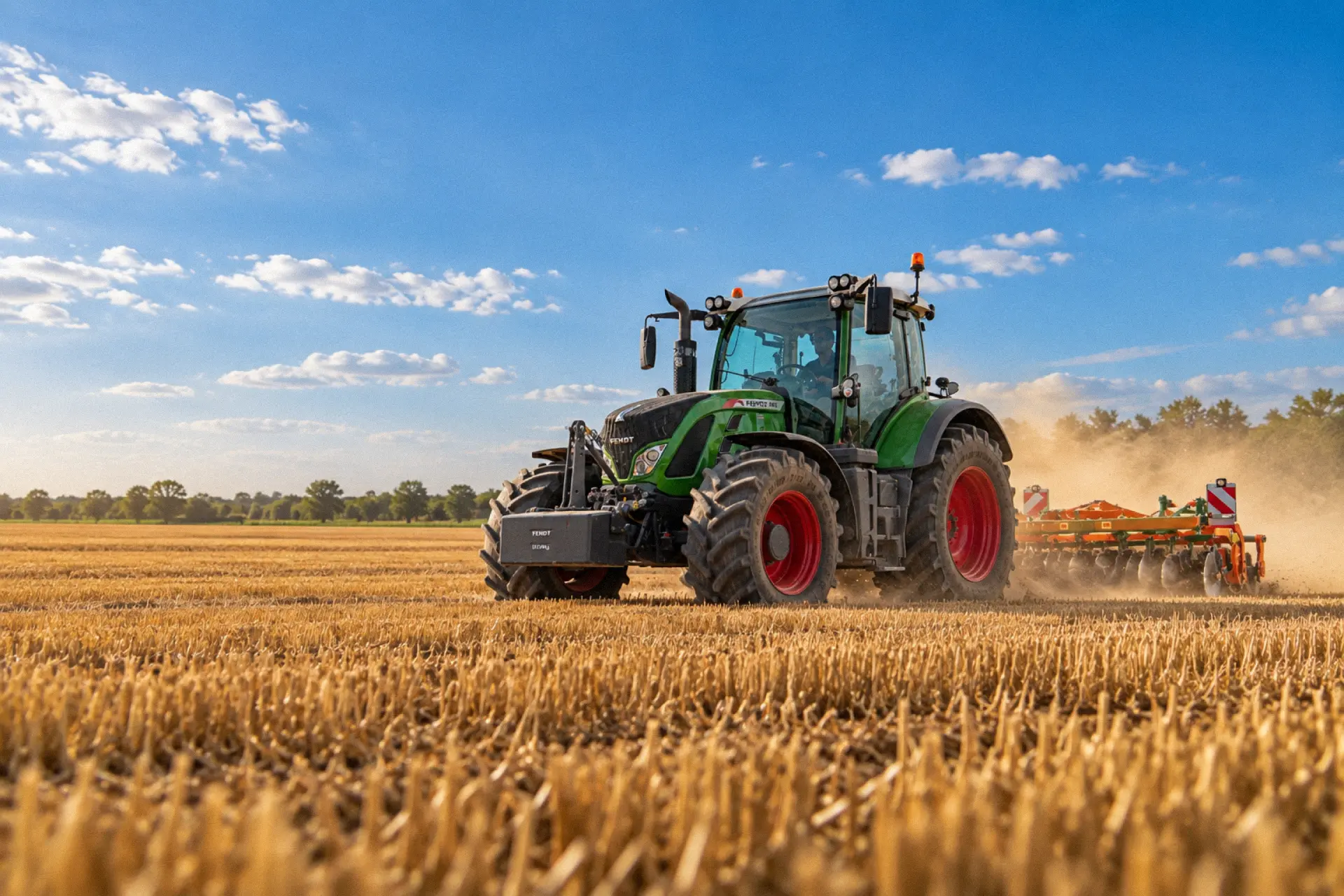 Zeleni traktor u radu na njivi u Vojvodini